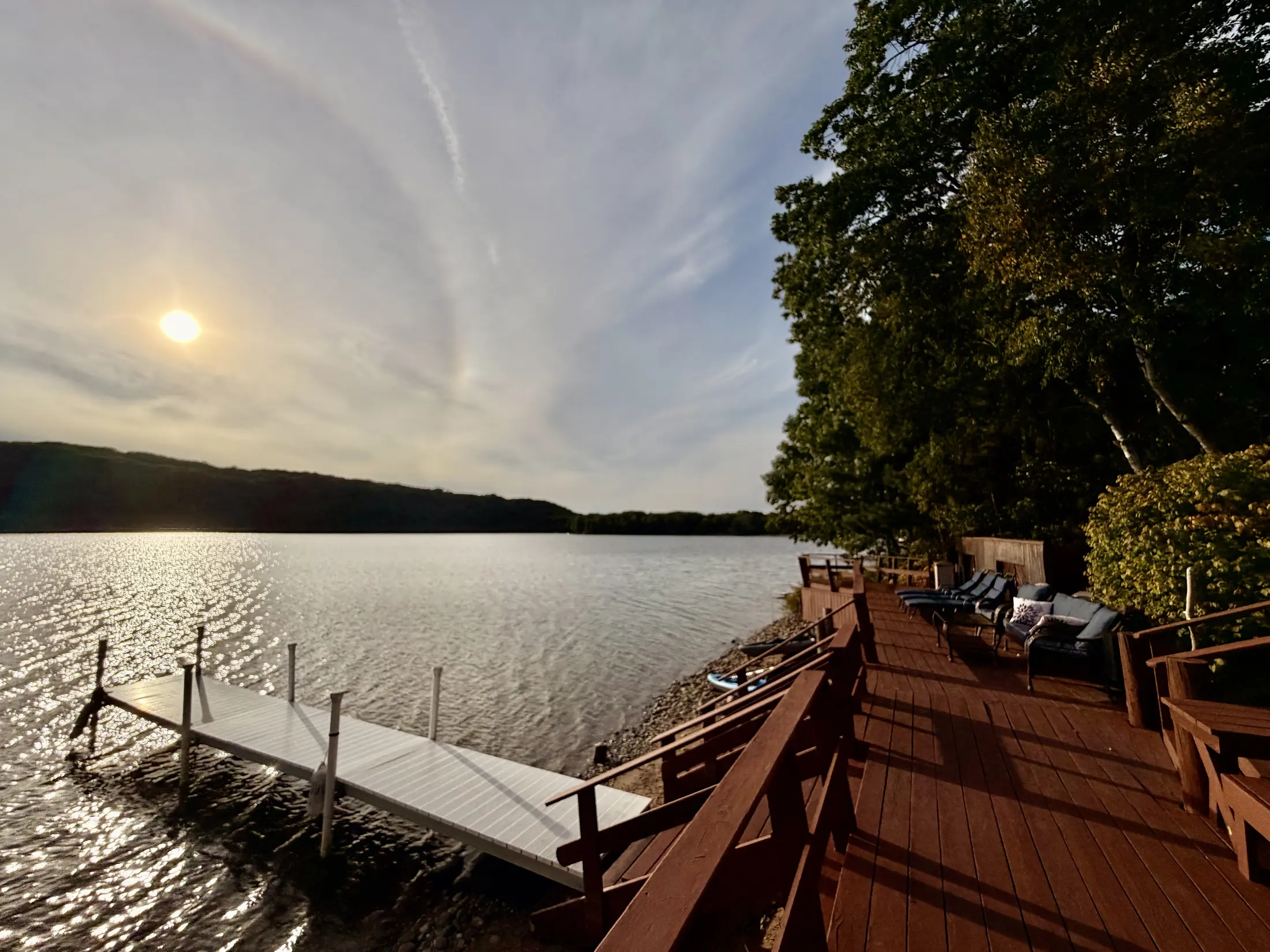 Private deck and dock at sunset