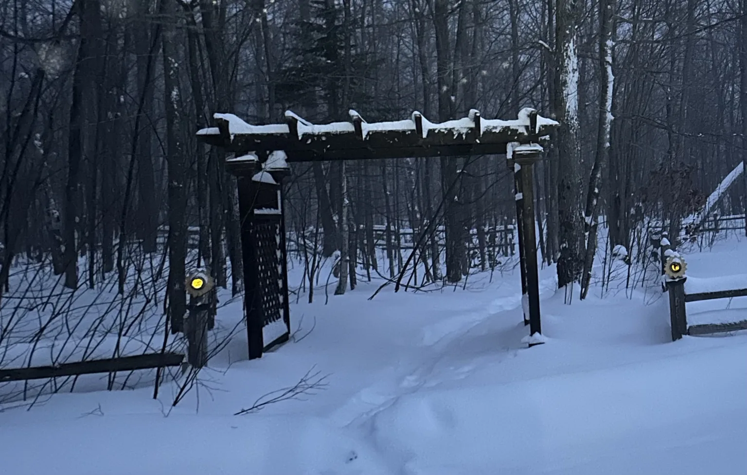 Snow-covered trail entrance in the Eastern U.P.